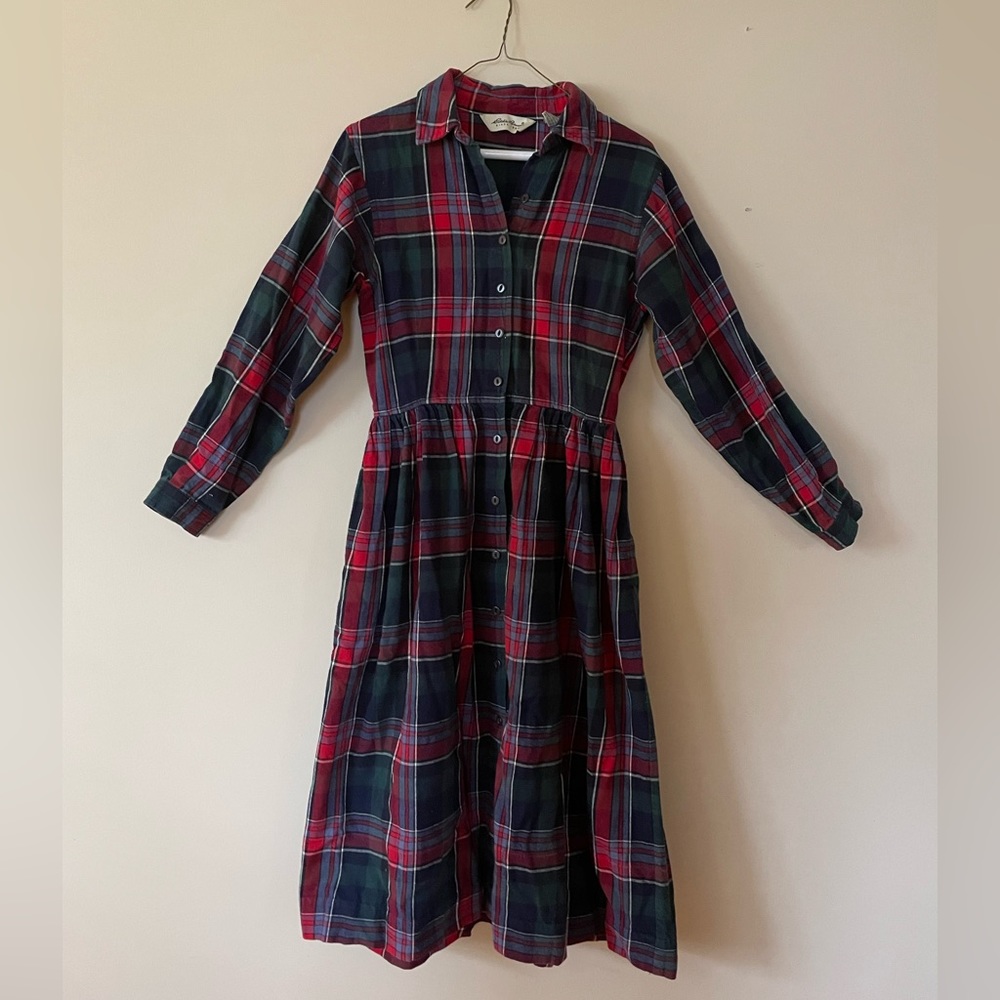 Eddie Bauer Plaid Flannel Midi Shirt Dress 90s Vintage